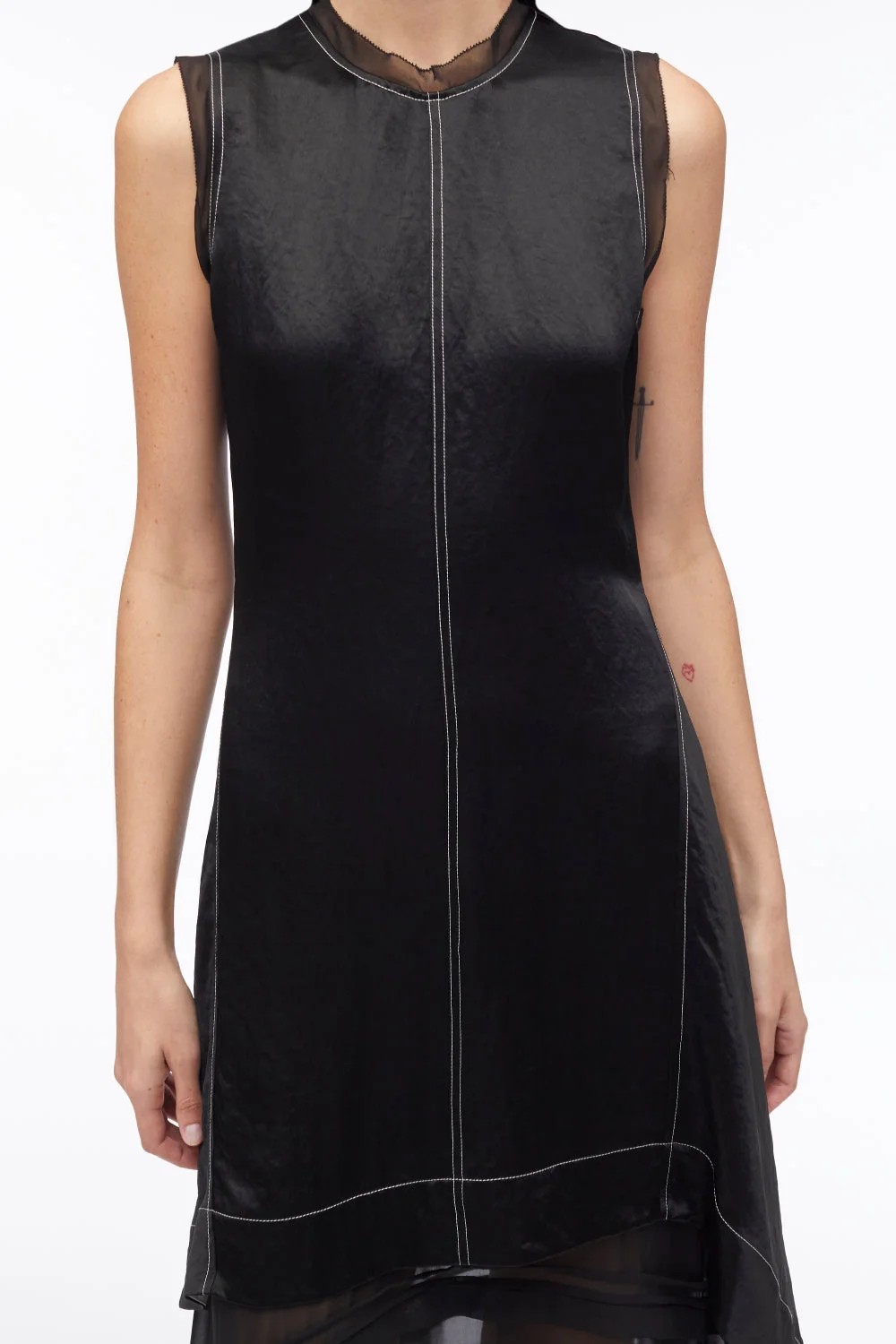 Asymmetric Hem Sleeveless Satin Combo Dress - Image 5