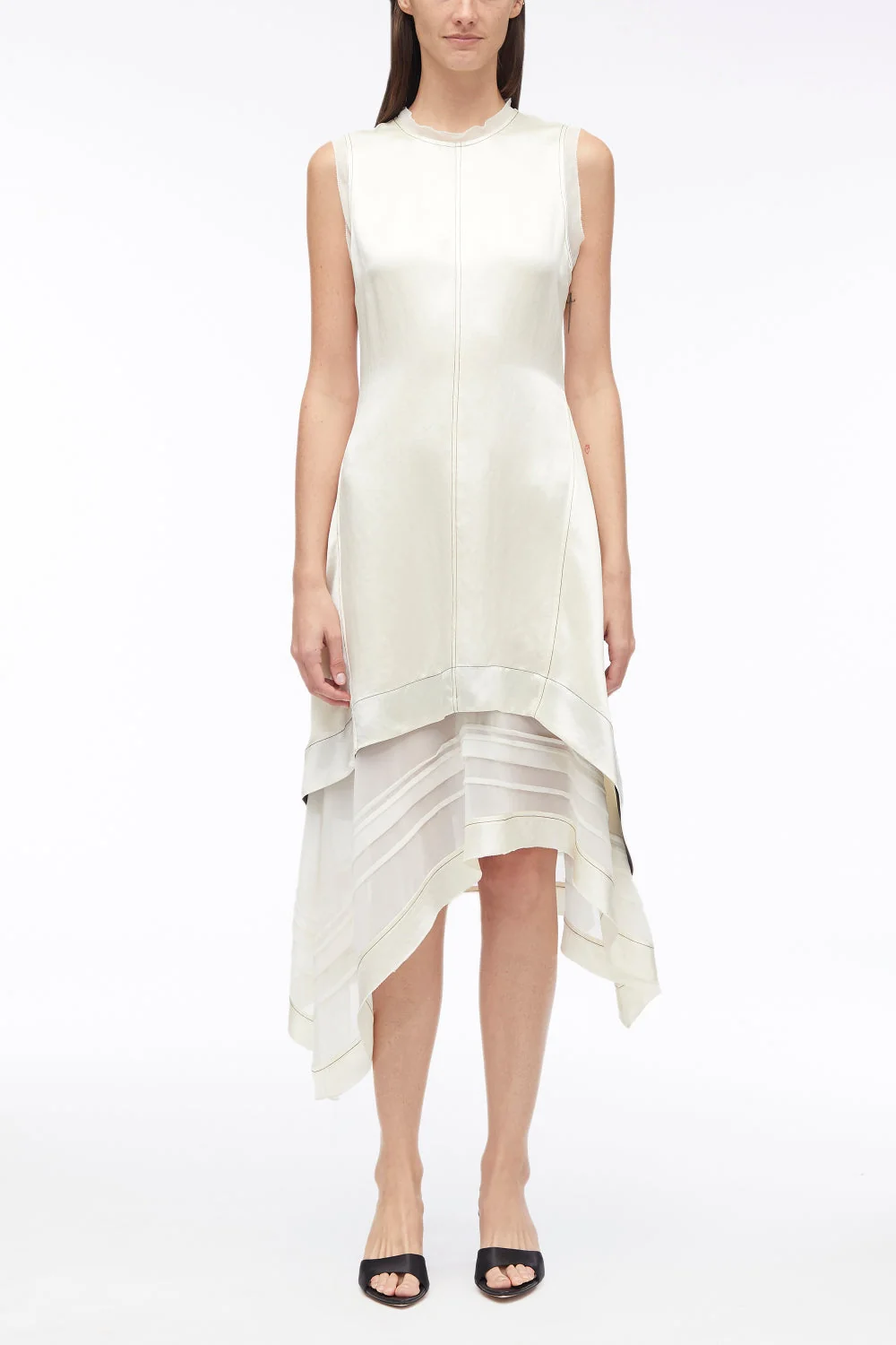 Asymmetric Hem Sleeveless Satin Combo Dress - Image 6