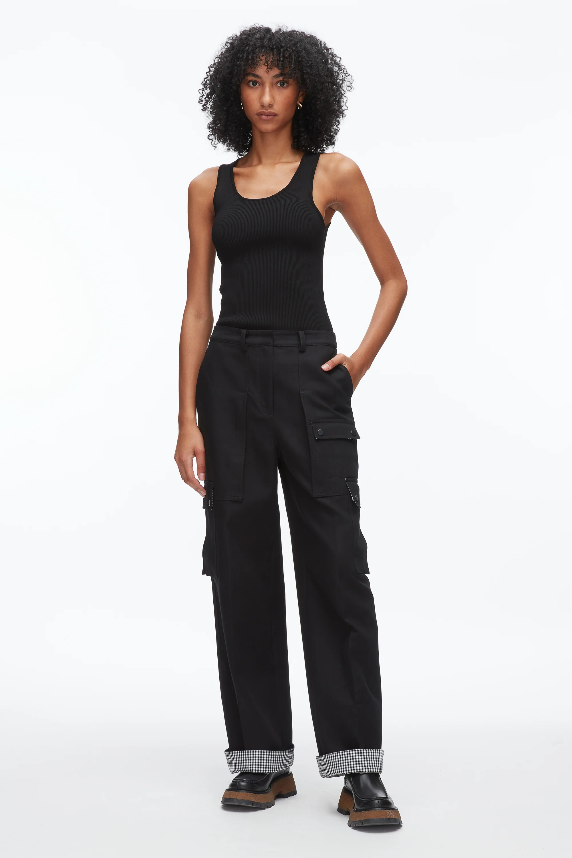 Carpenter Cargo Pants with Plaid Cuffs