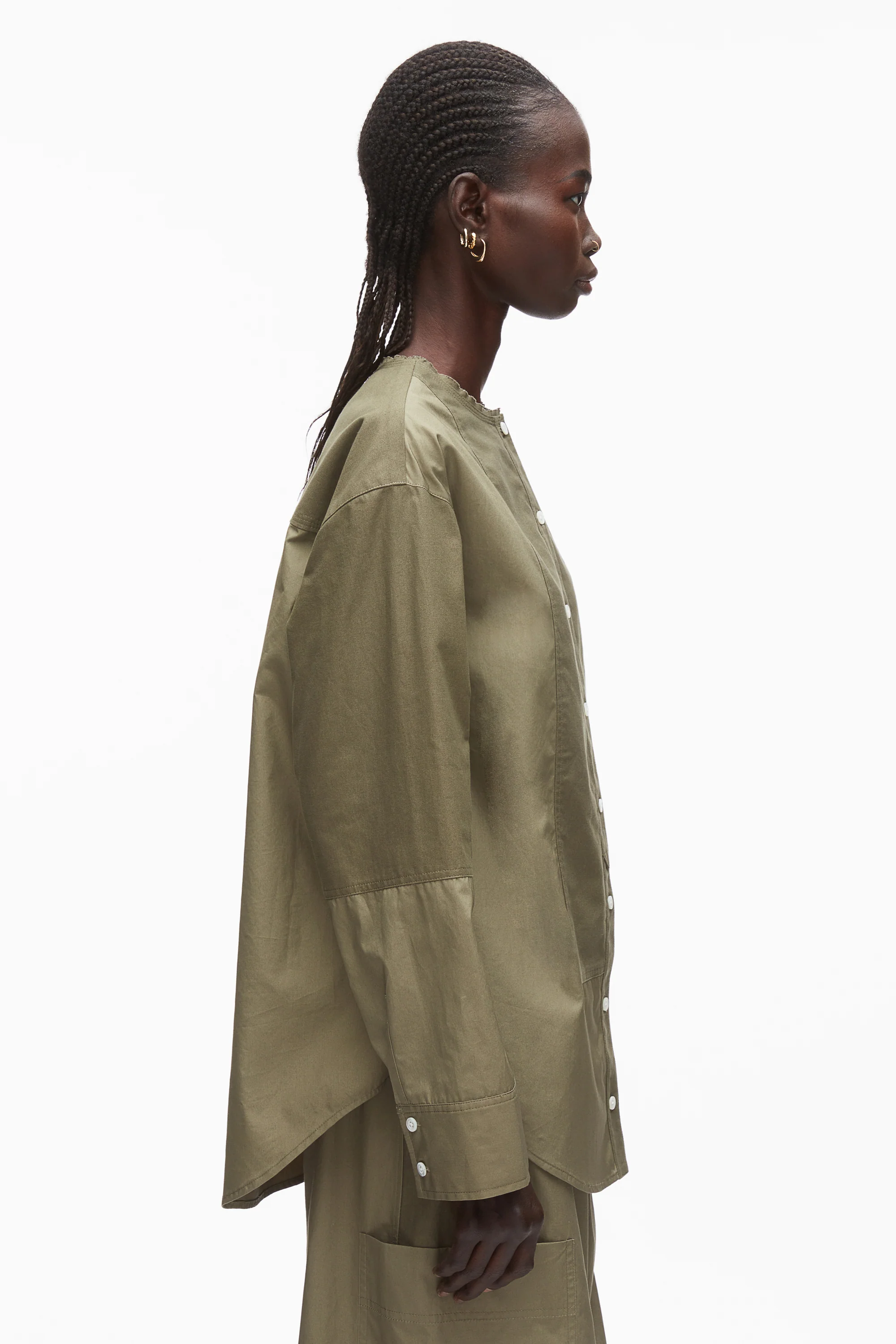 Mixed Oxford Collarless Shirt - Image 4