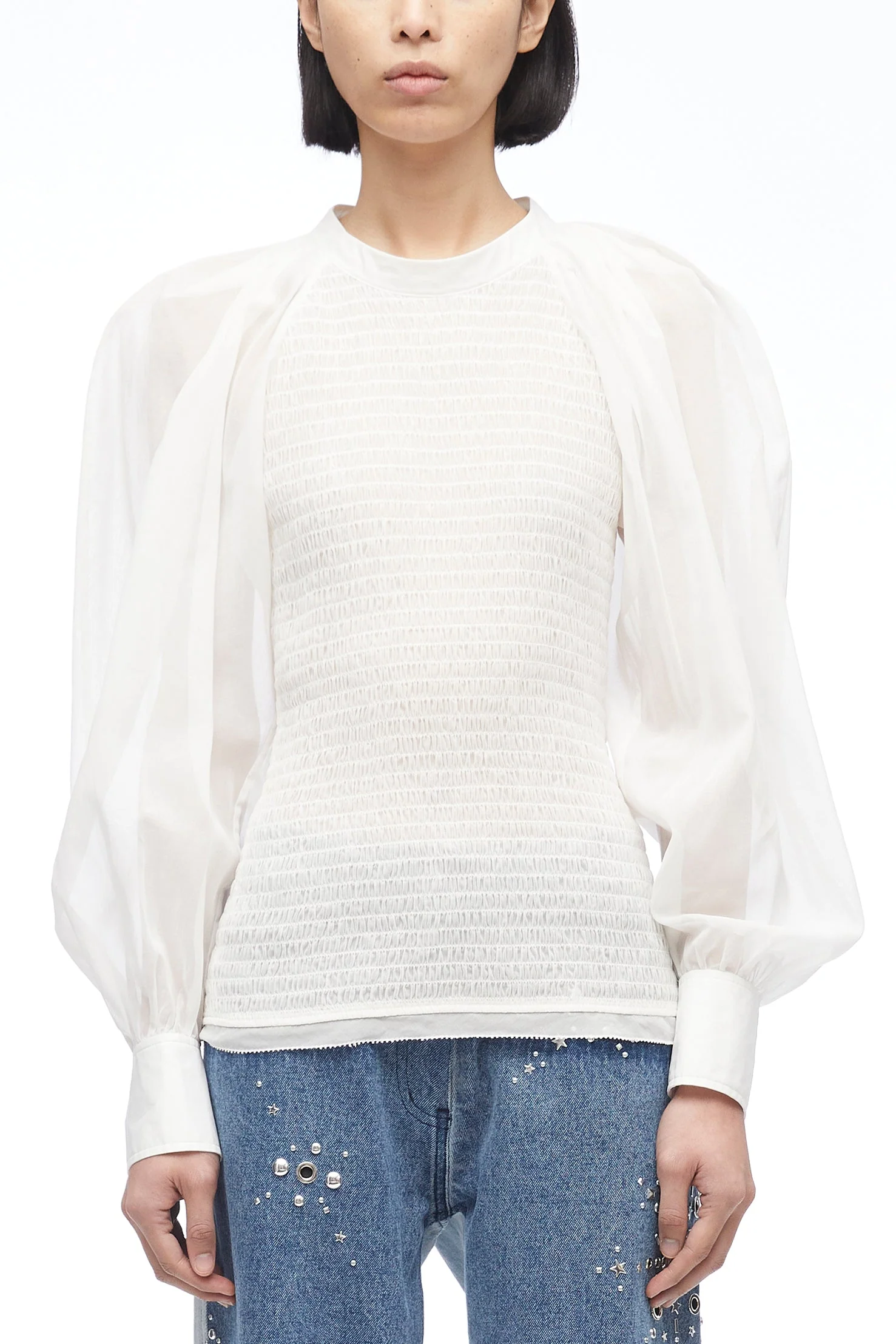 Cotton Voile Crewneck With Smocking - Image 8