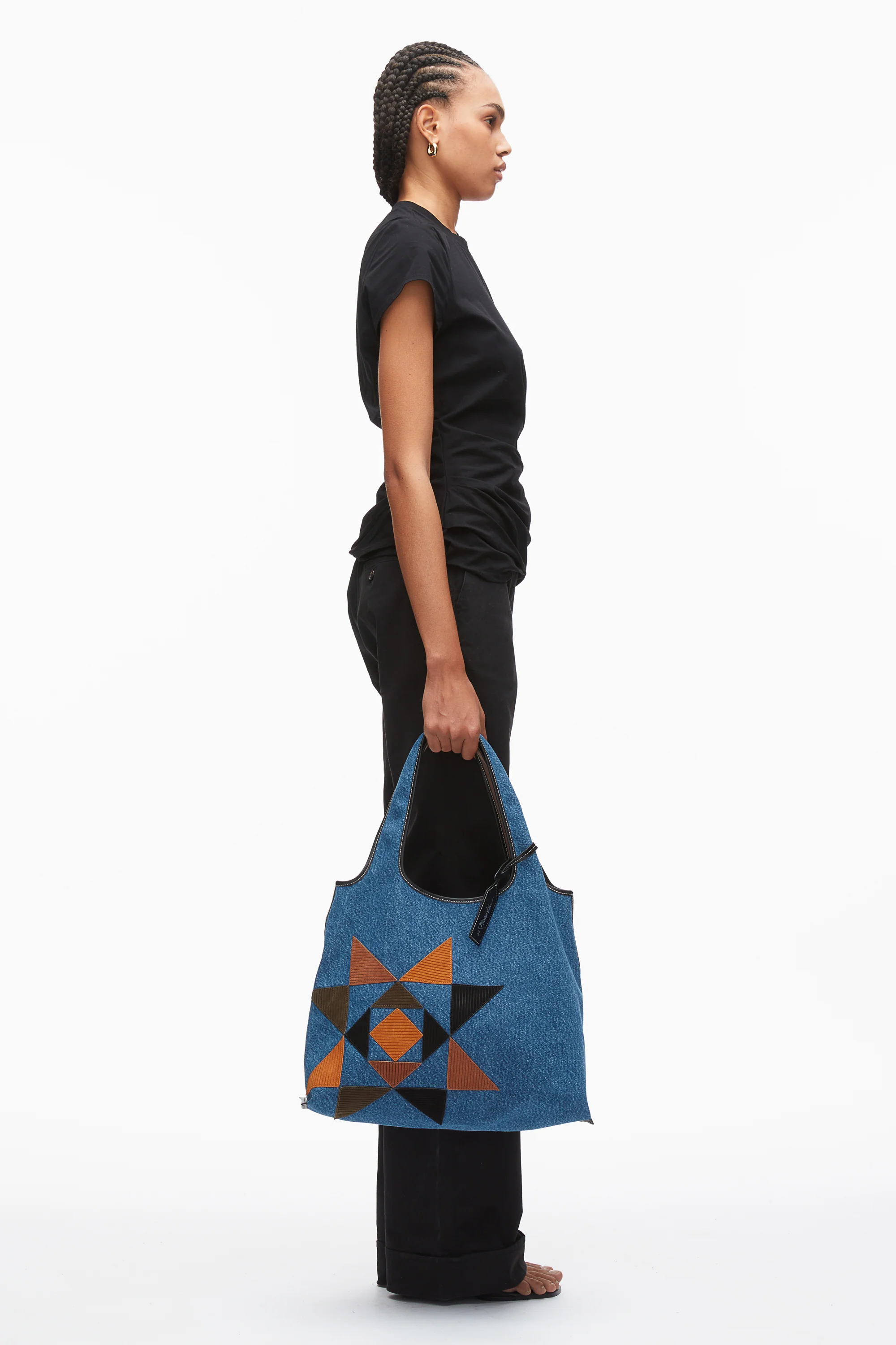 Denim Suede Patch Market Tote - Image 7