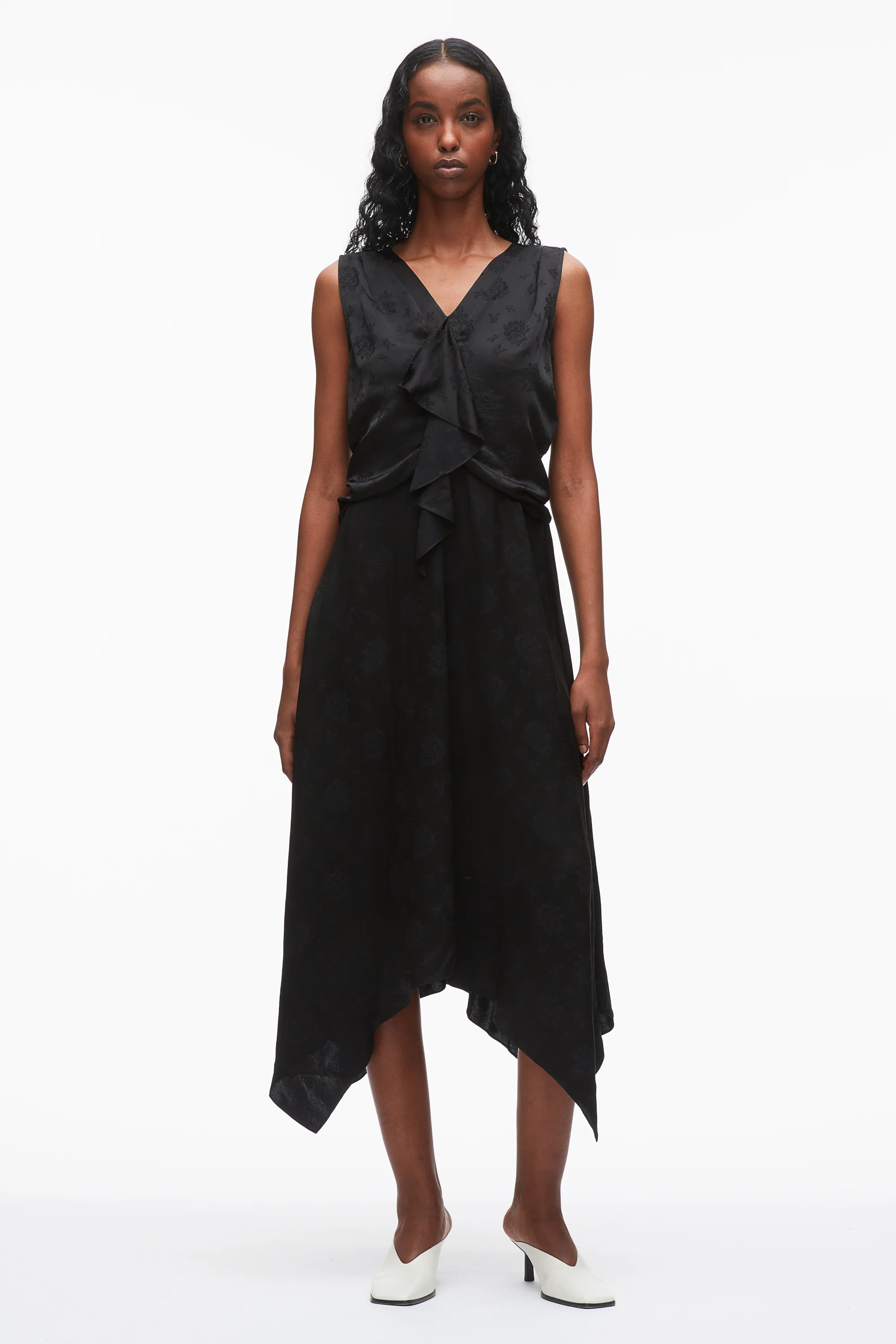 Floral Jacquard Draped Handkerchief Dress