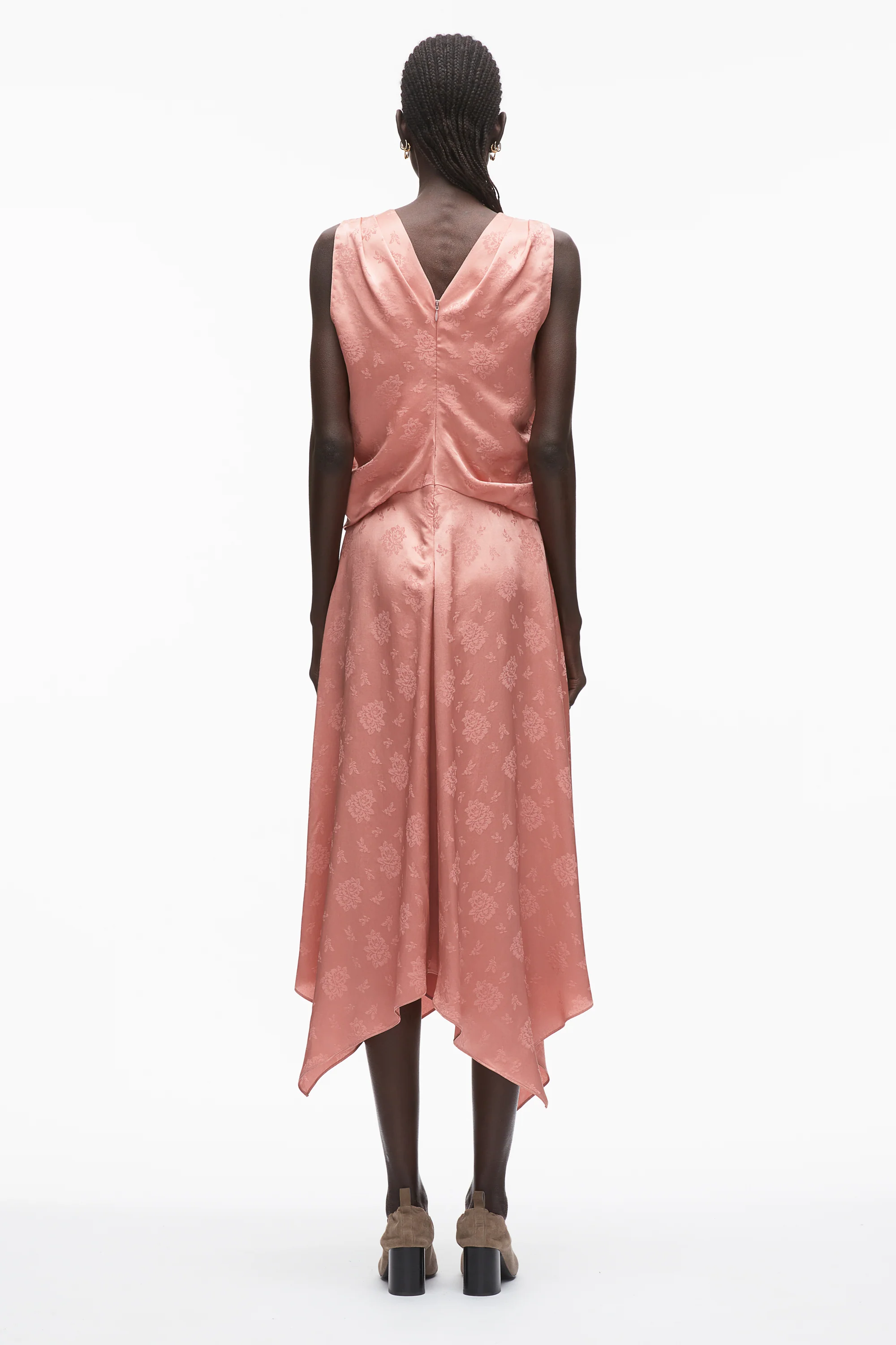 Floral Jacquard Draped Handkerchief Dress - Image 10