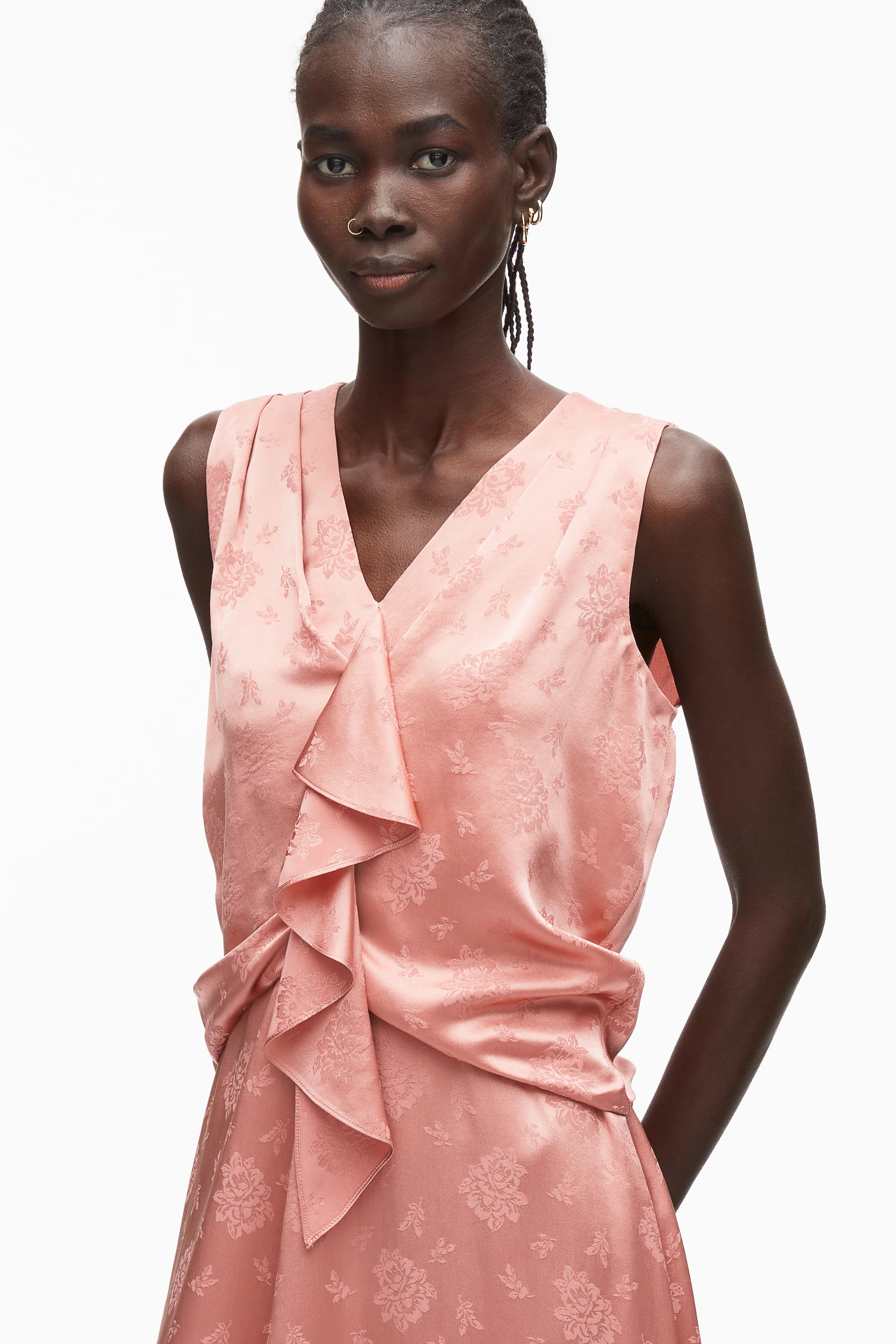 Floral Jacquard Draped Handkerchief Dress - Image 11