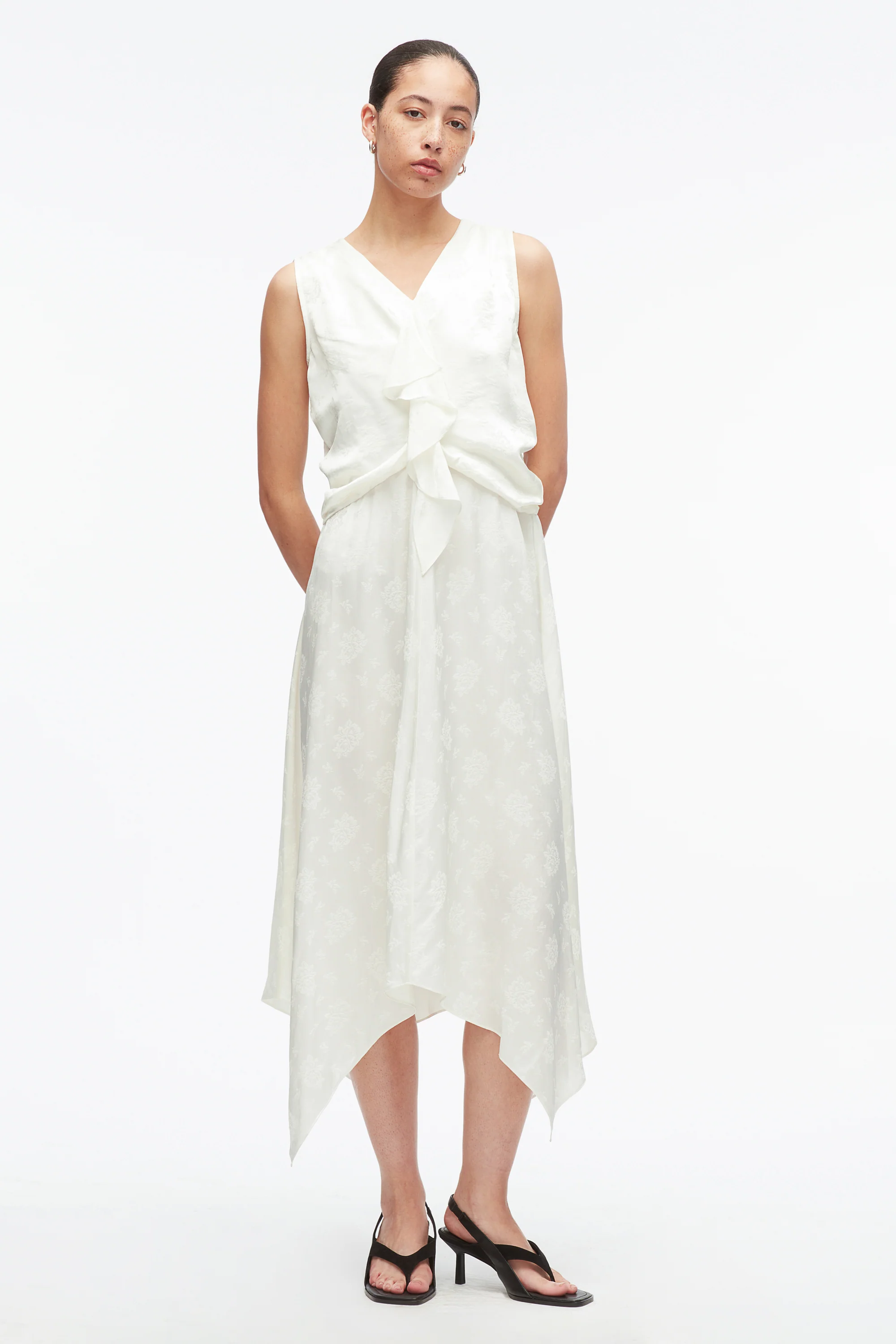 Floral Jacquard Draped Handkerchief Dress - Image 13