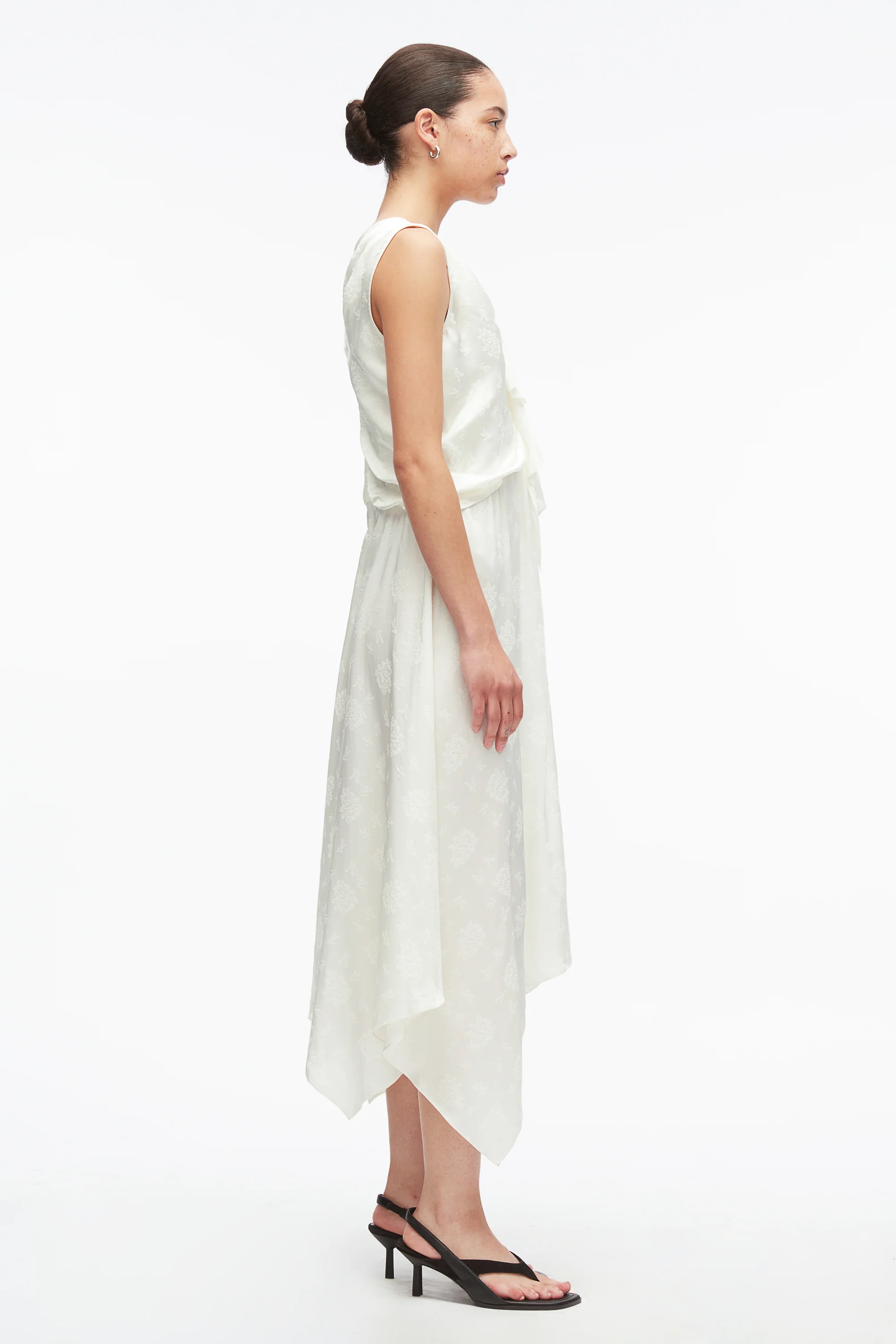 Floral Jacquard Draped Handkerchief Dress - Image 15