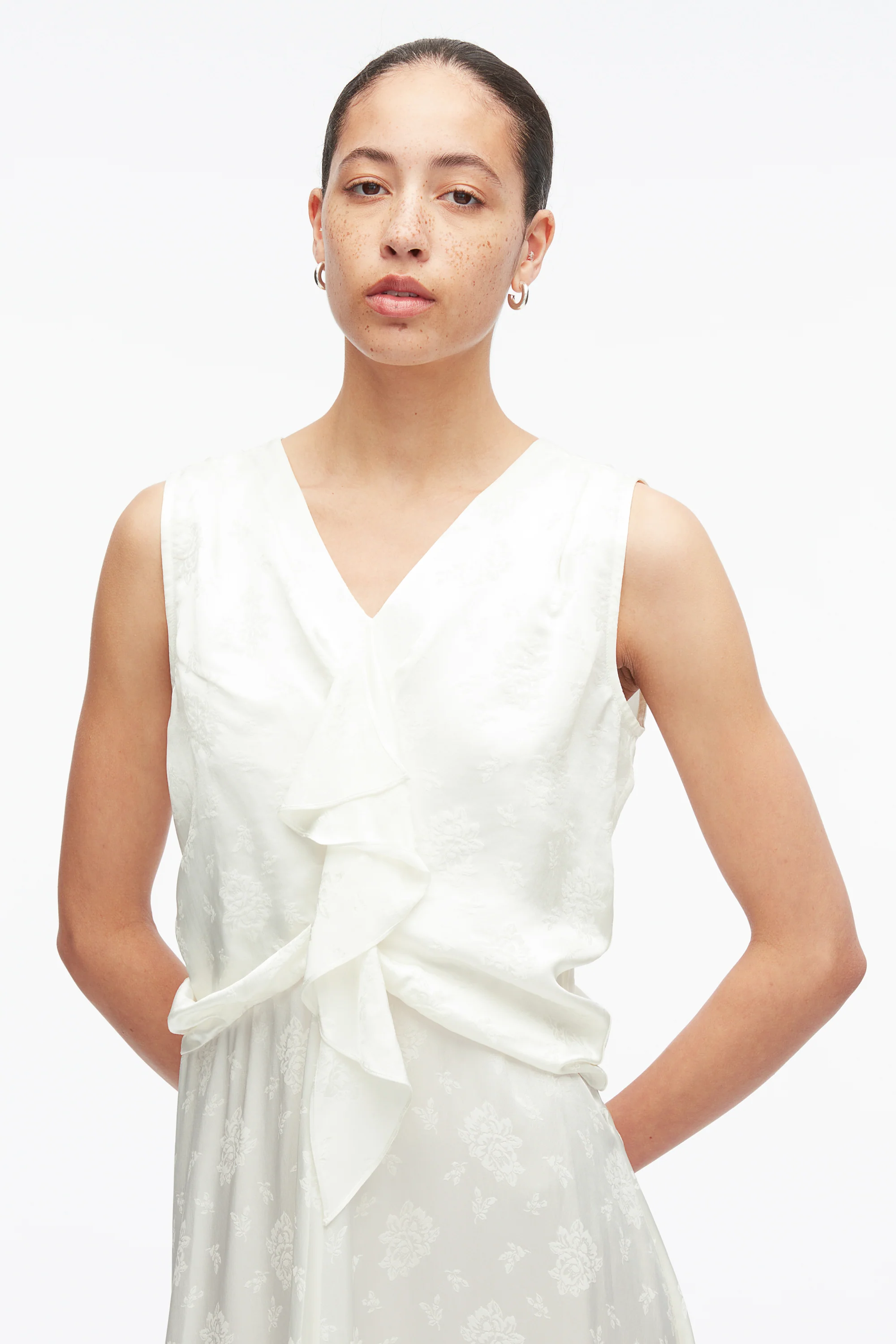 Floral Jacquard Draped Handkerchief Dress - Image 17
