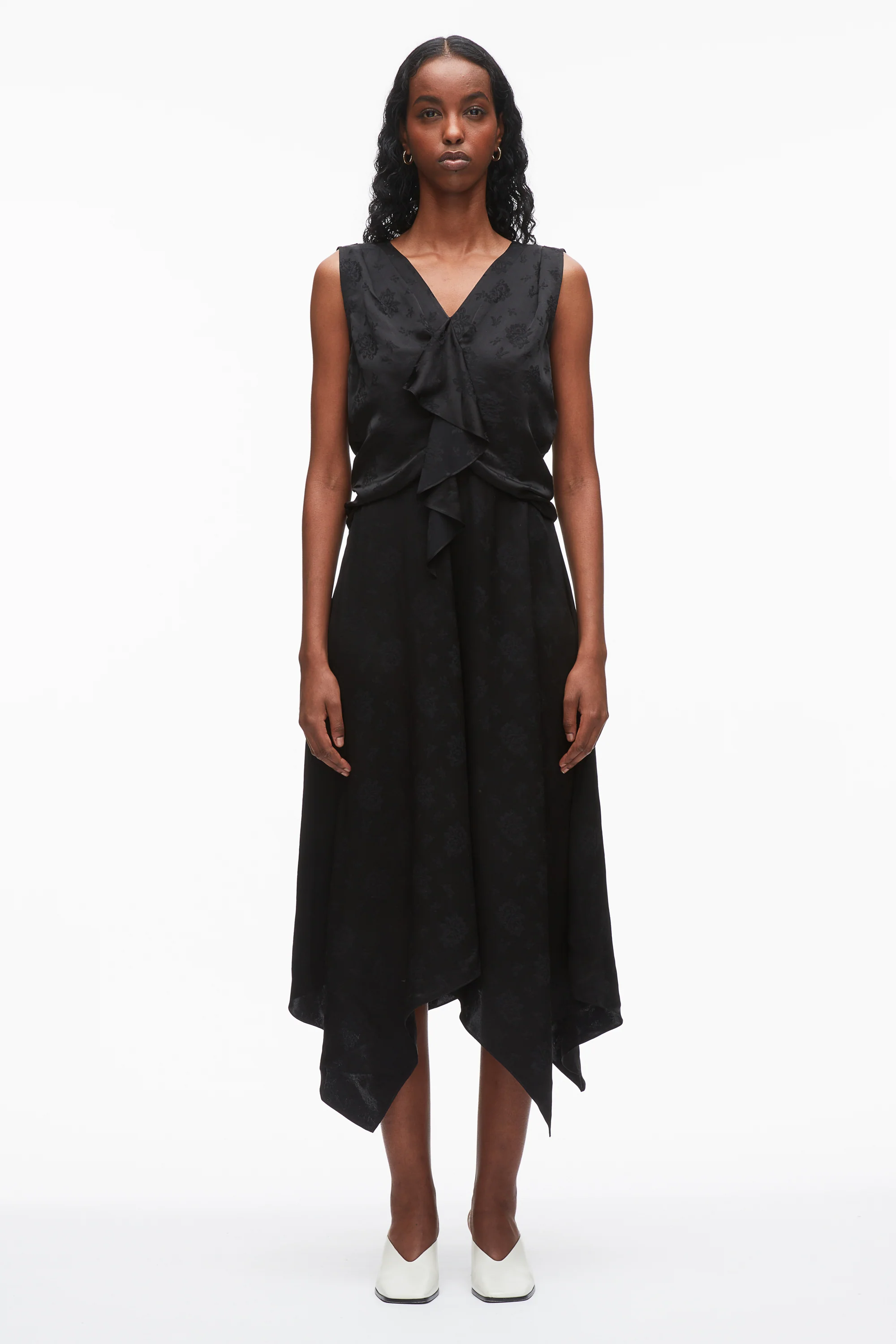 Floral Jacquard Draped Handkerchief Dress - Image 2