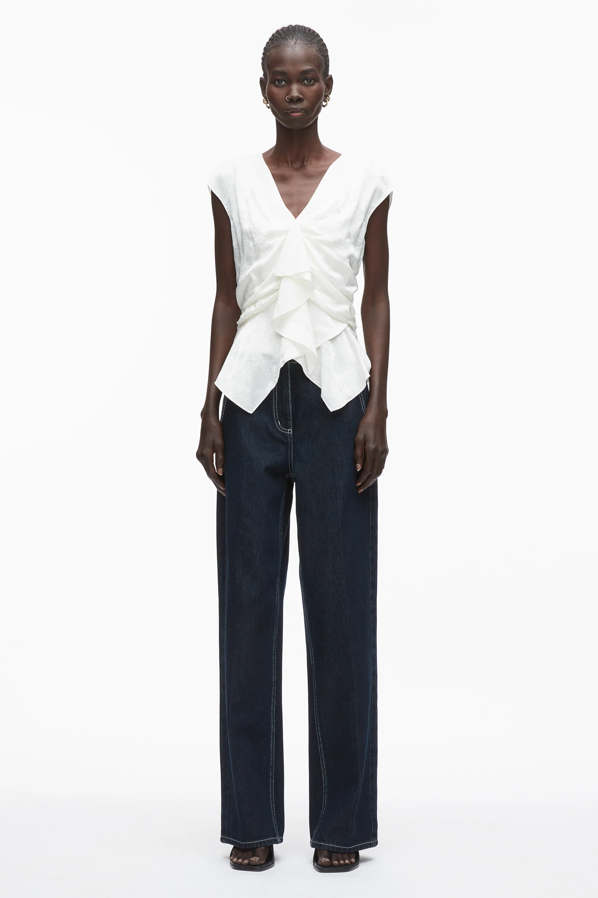 Floral Jacquard Draped Handkerchief Top - Image 2