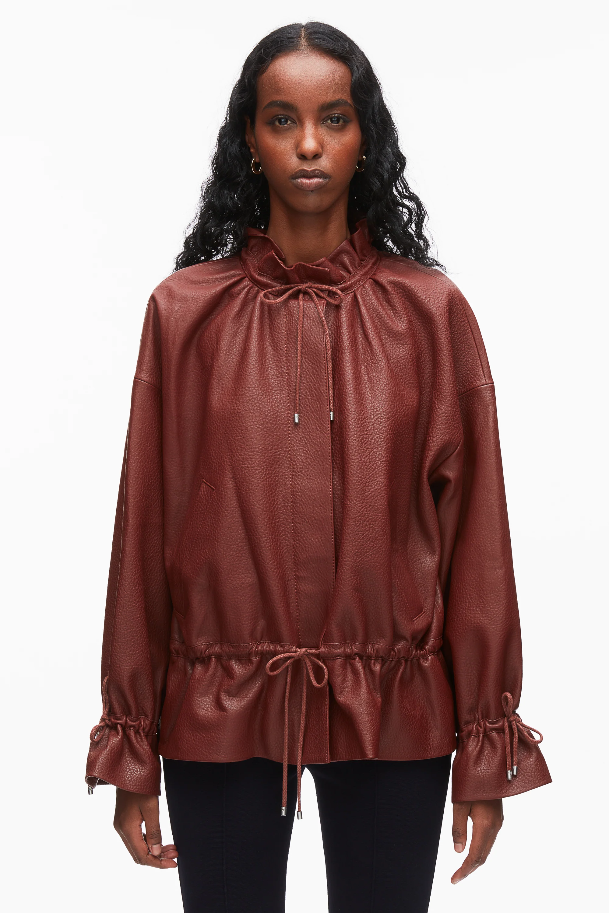 Leather Cinched Parka with Ruffle Collar - Image 10