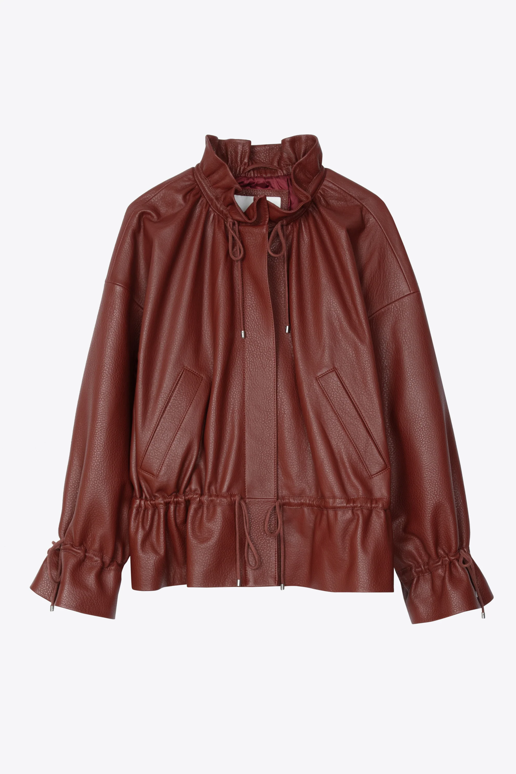 Leather Cinched Parka with Ruffle Collar - Image 15