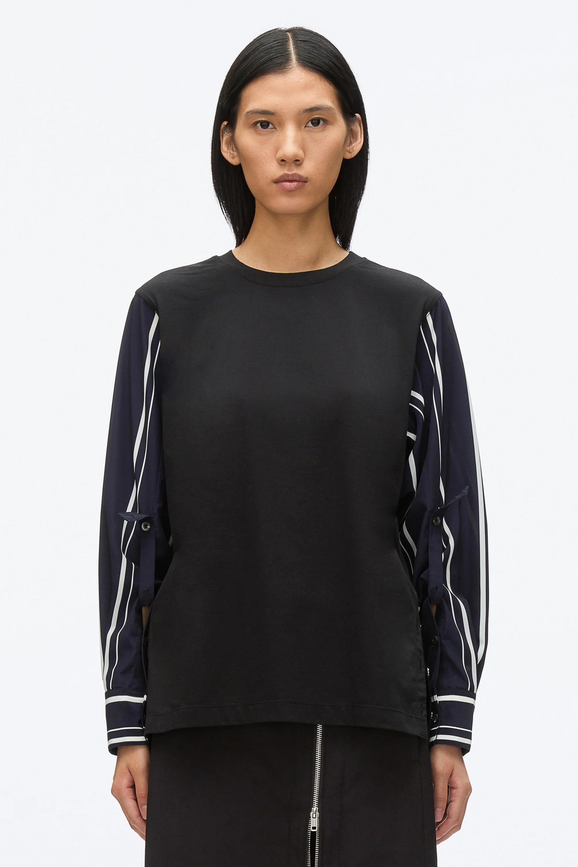 Long Sleeve Tee with Stripe Shirting Sleeves - Image 4
