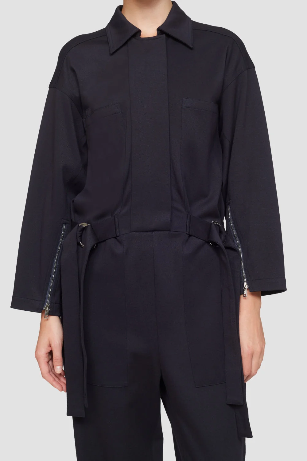 Long Sleeve Knit Twill Utility Jumpsuit - Image 6