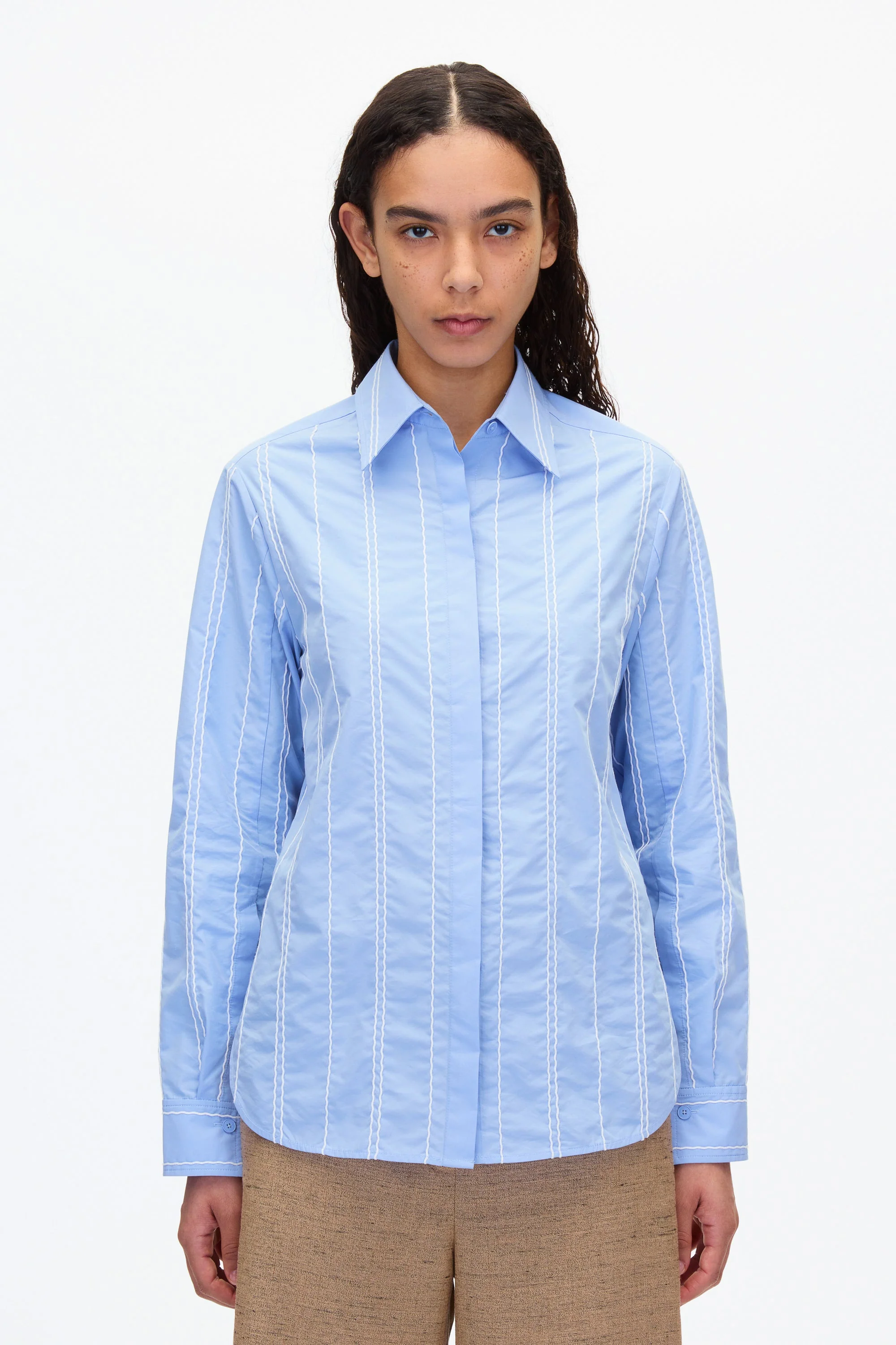 Midnight Relax Fit Poplin Shirt with Wave Embroidery - Image 10