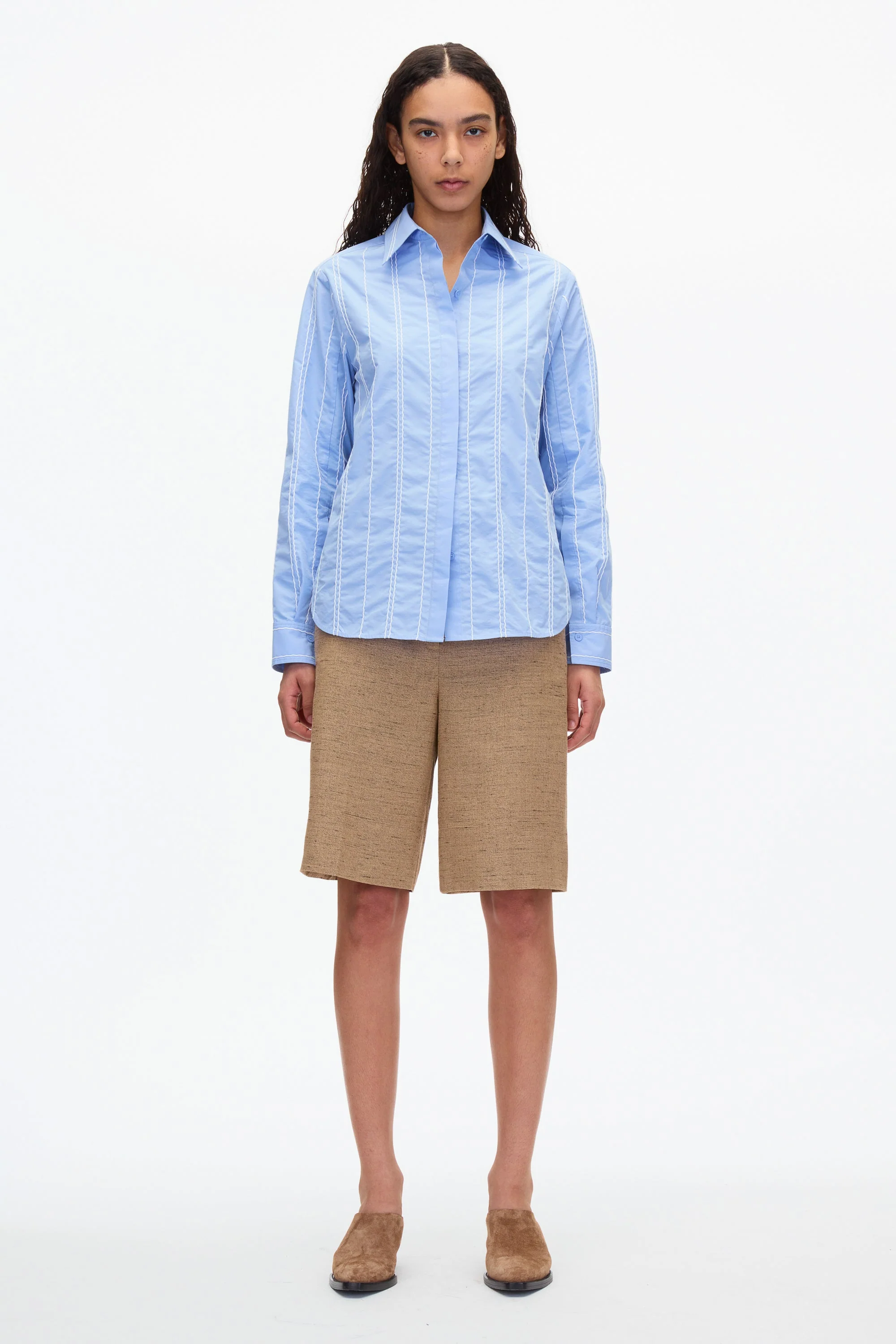Midnight Relax Fit Poplin Shirt with Wave Embroidery - Image 13