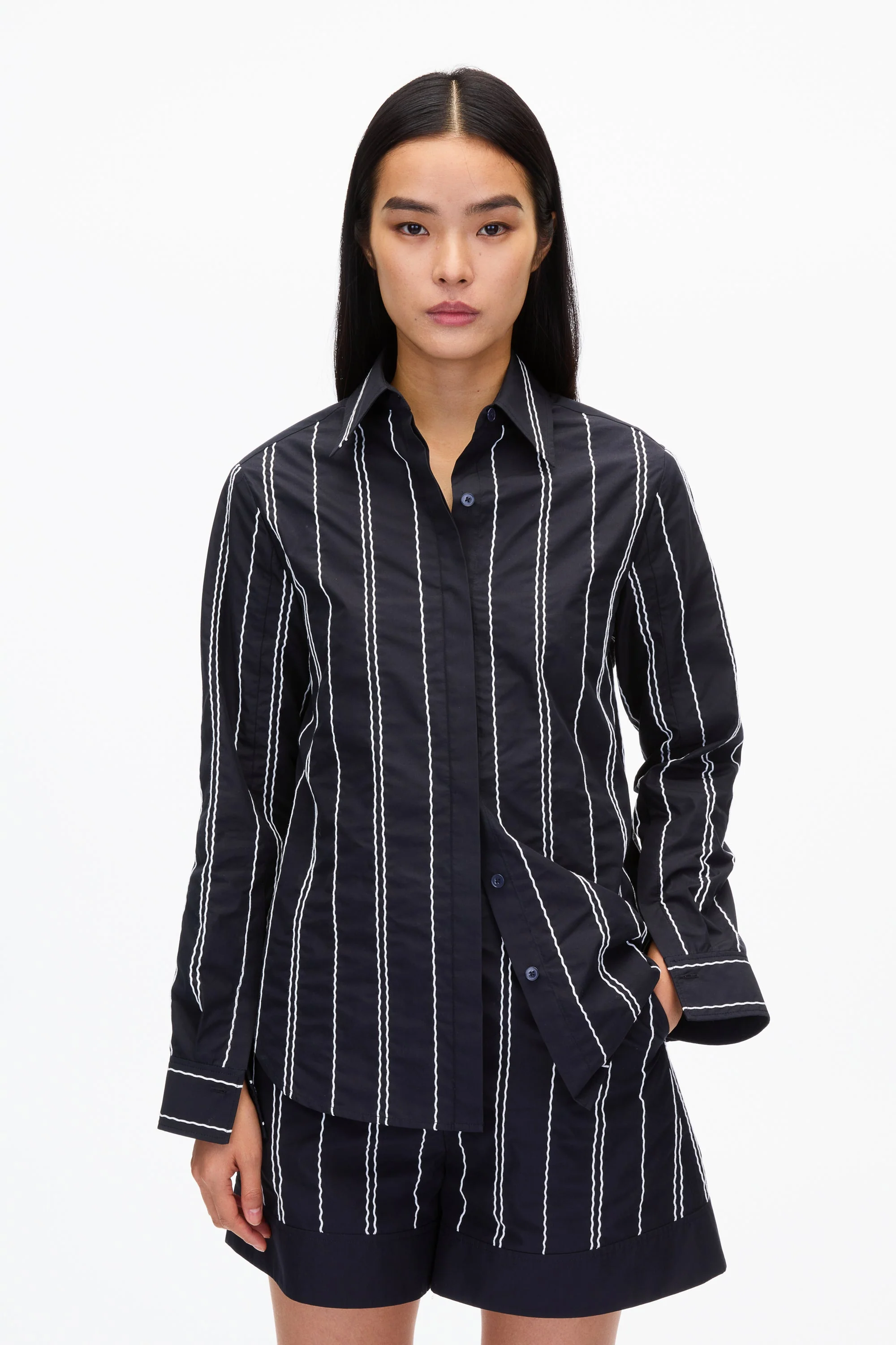 Midnight Relax Fit Poplin Shirt with Wave Embroidery - Image 2