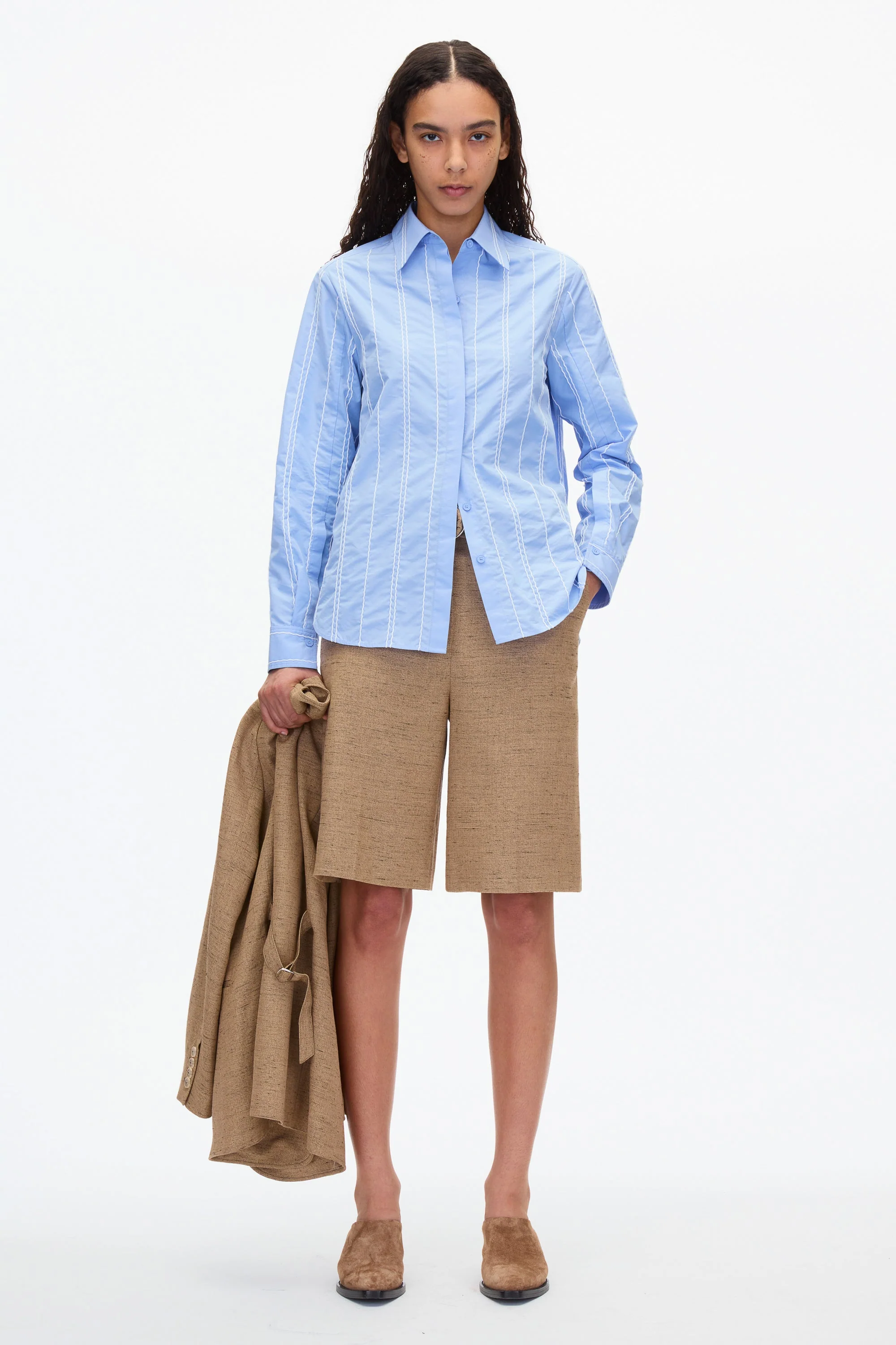 Midnight Relax Fit Poplin Shirt with Wave Embroidery - Image 9