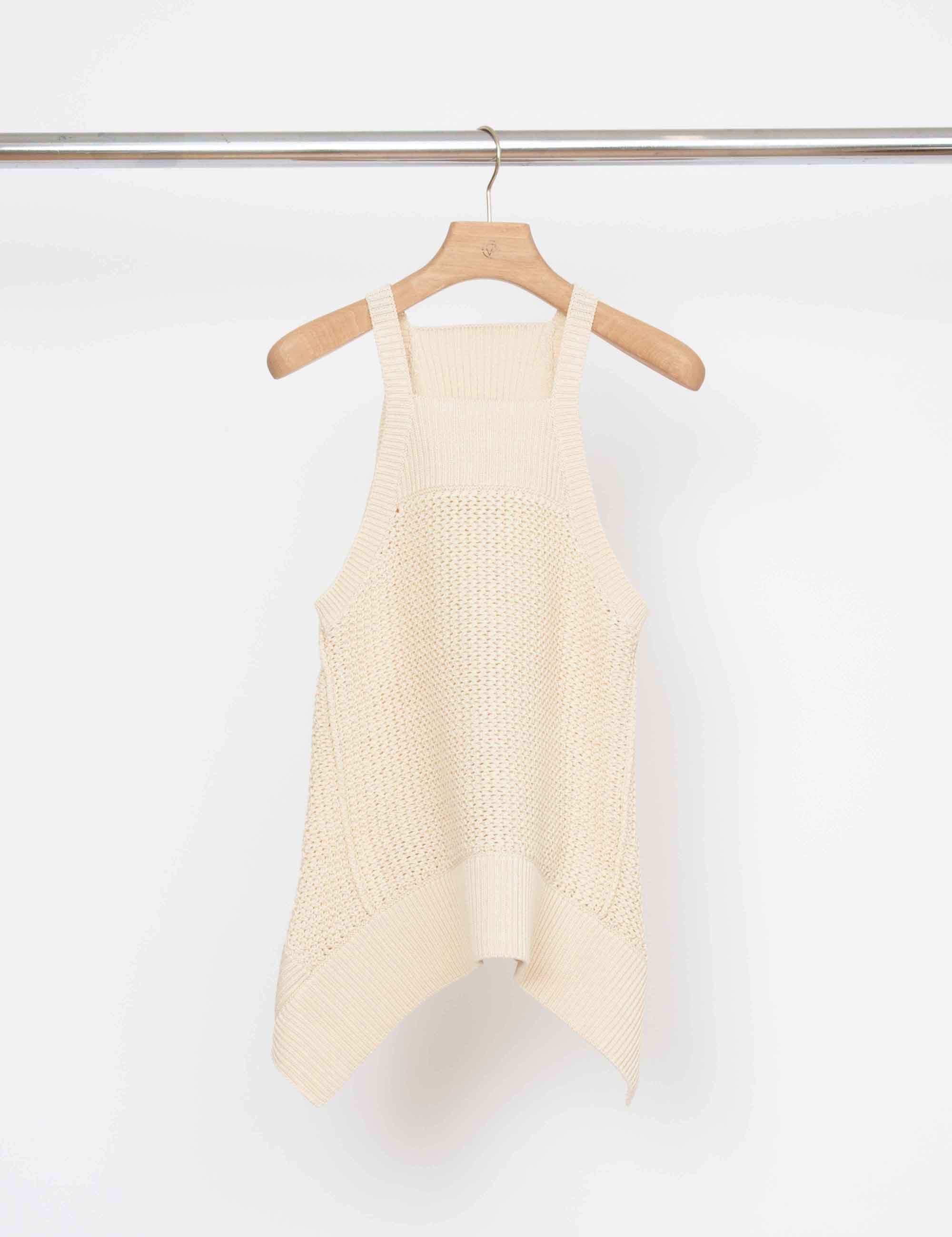 Mercerised Textured Cotton Tank With Scarf Hem