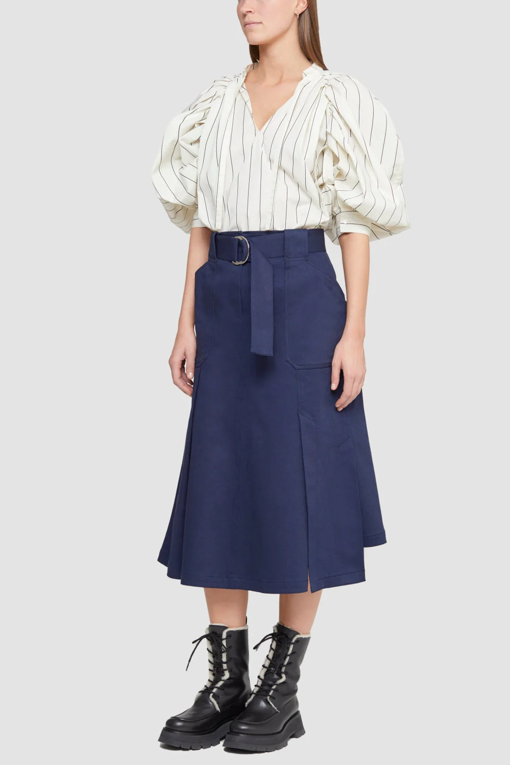 Puff Sleeve Tie Frnt Striped Poplin Top - Image 3