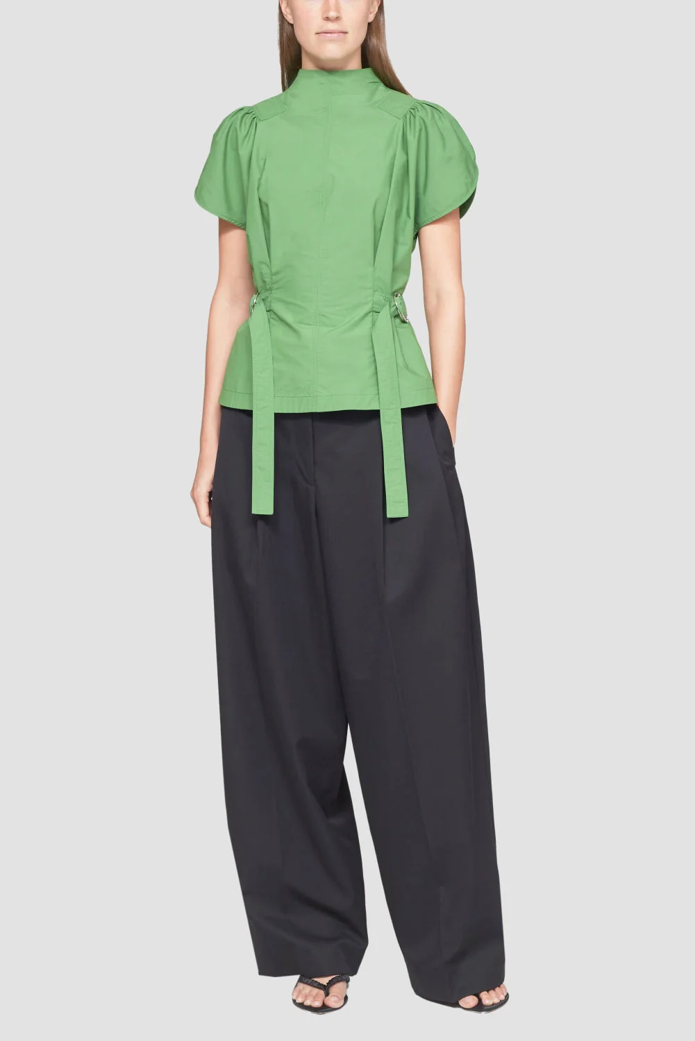 Puff Sleeve Side Tie Cotton Poplin Blouse