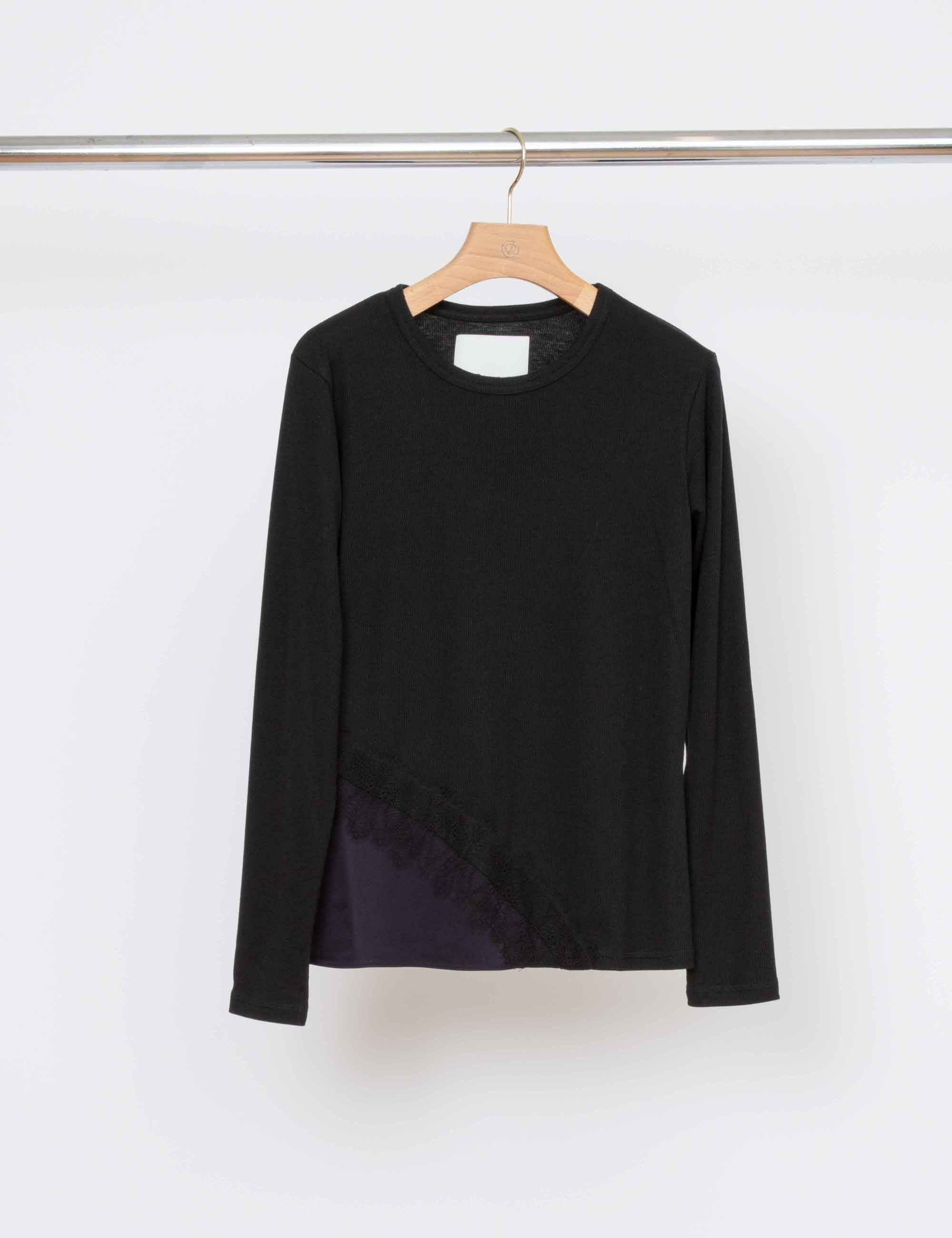 Ribbed Jersey Tee With Lace Satin Combo