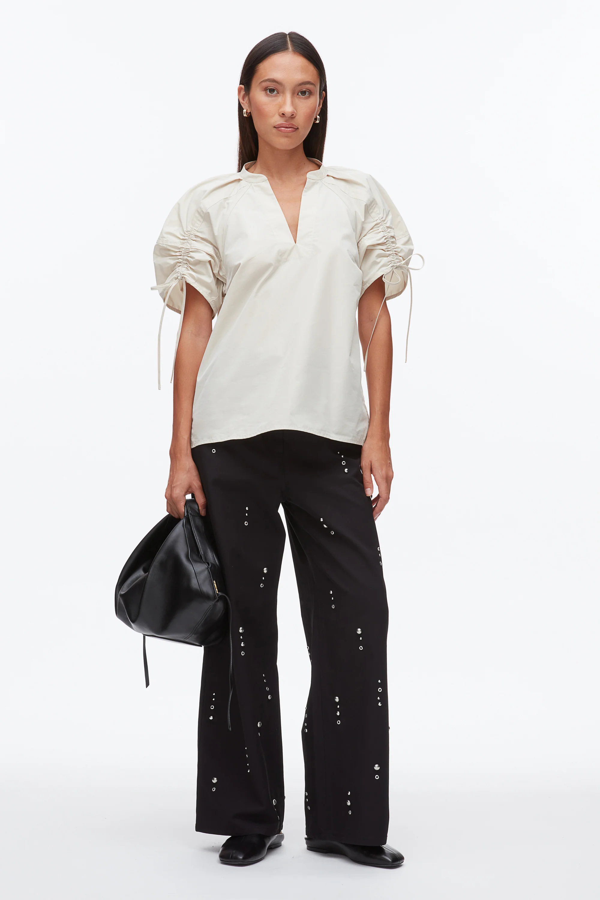 Ruched Sleeve V-Neck Top