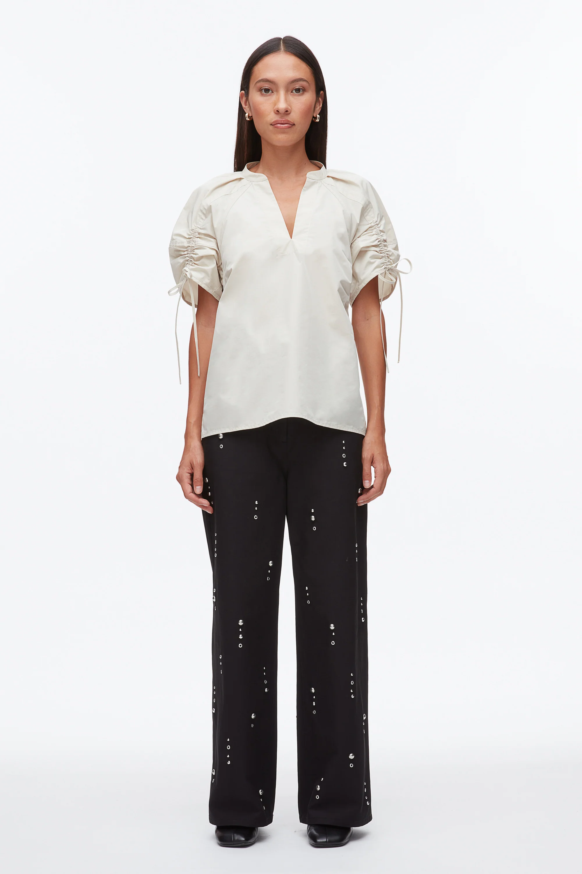 Ruched Sleeve V-Neck Top - Image 2