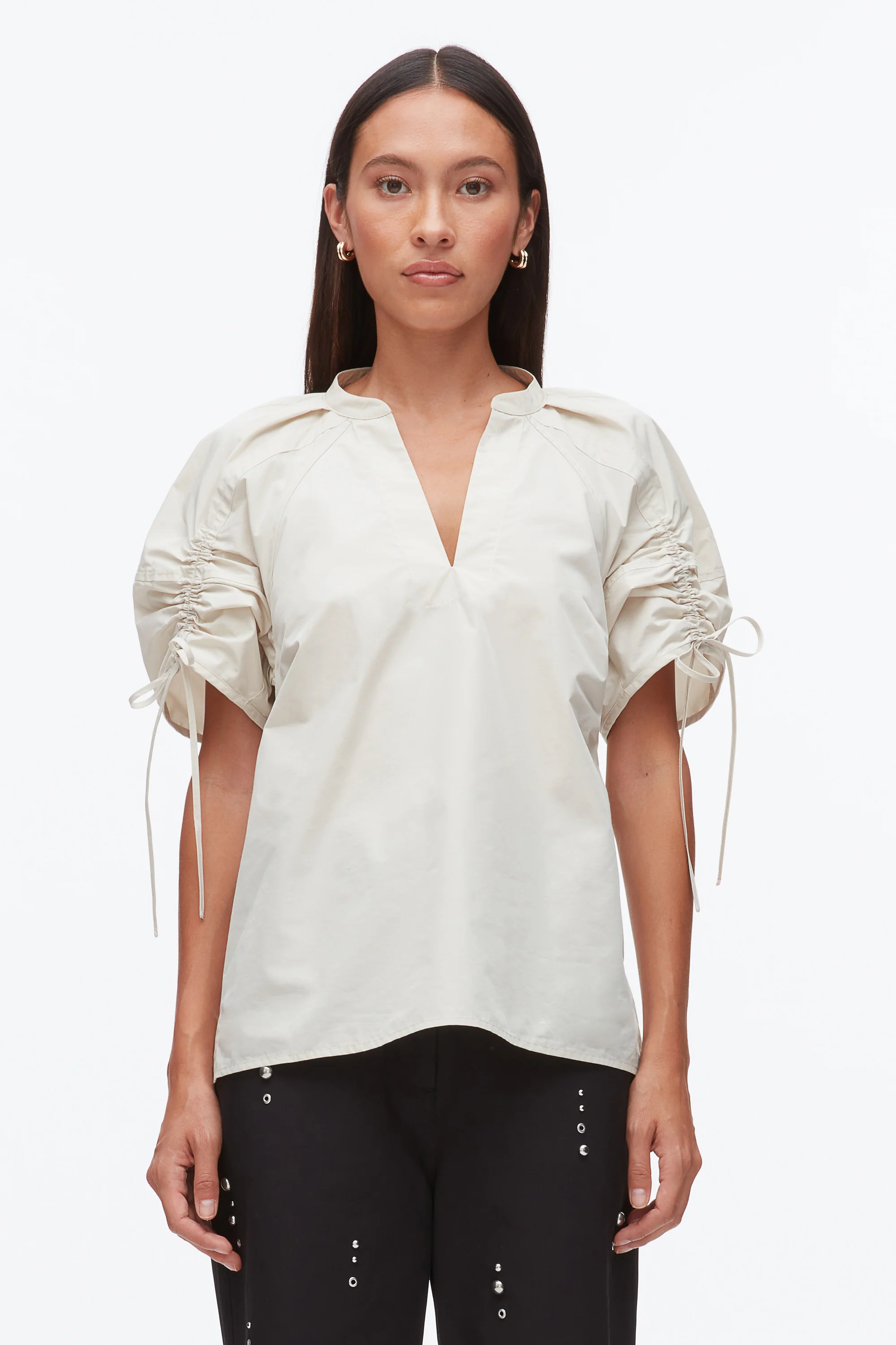 Ruched Sleeve V-Neck Top - Image 3