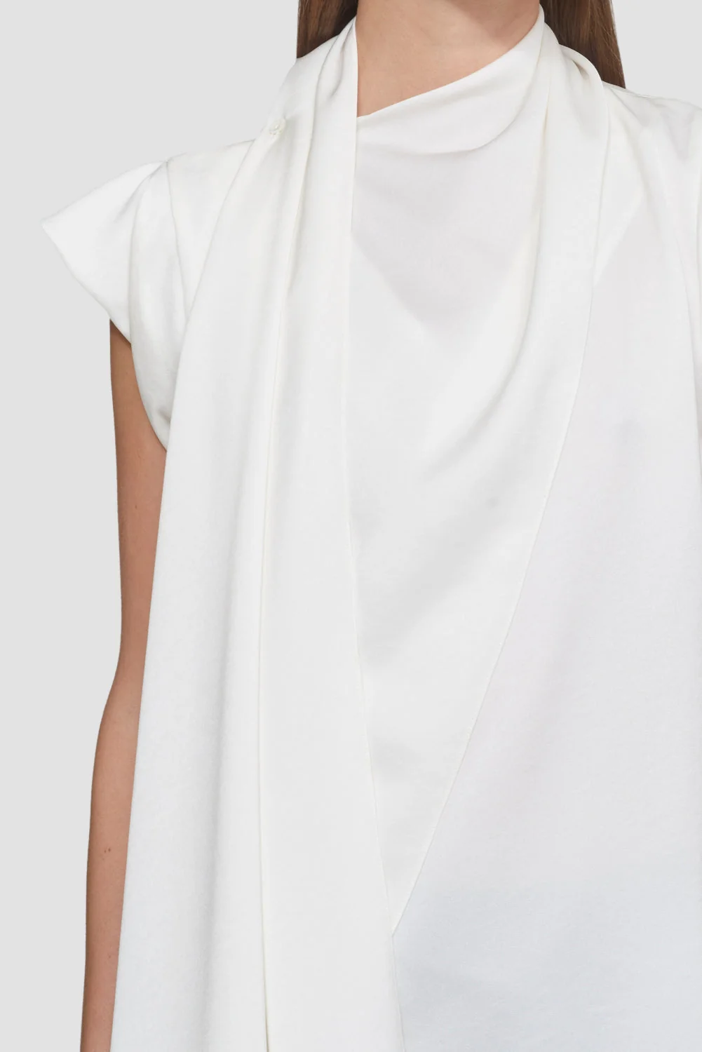Satin Scarf-Neck Twisted Sleeve Blouse - Image 2