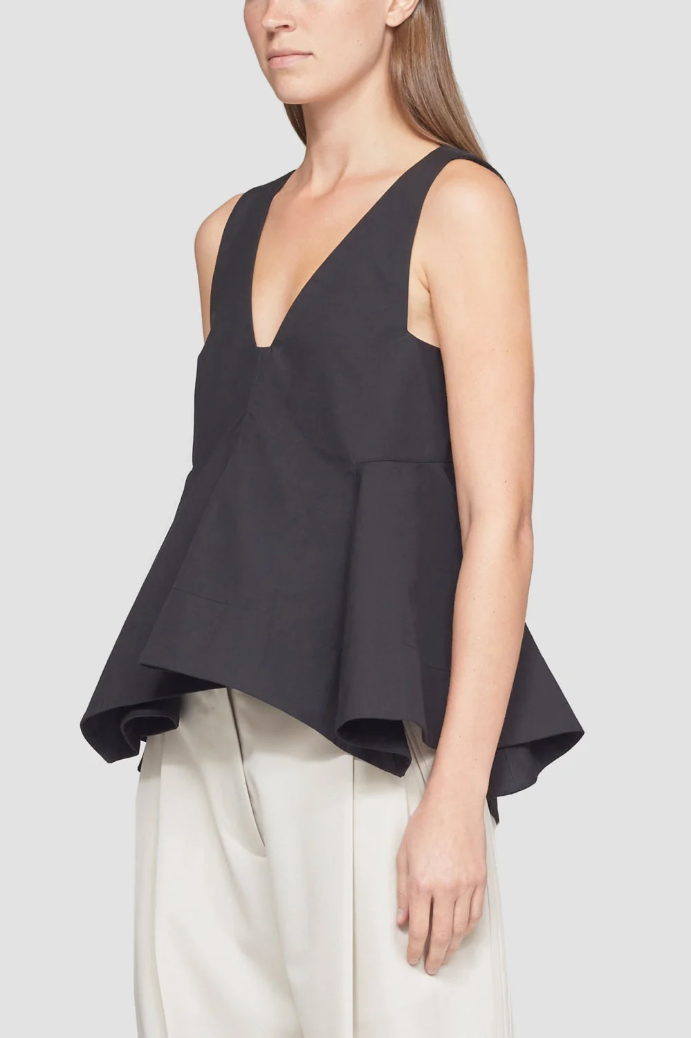 Sleevess Structured Cotton V-Neck A-Line Top - Image 6
