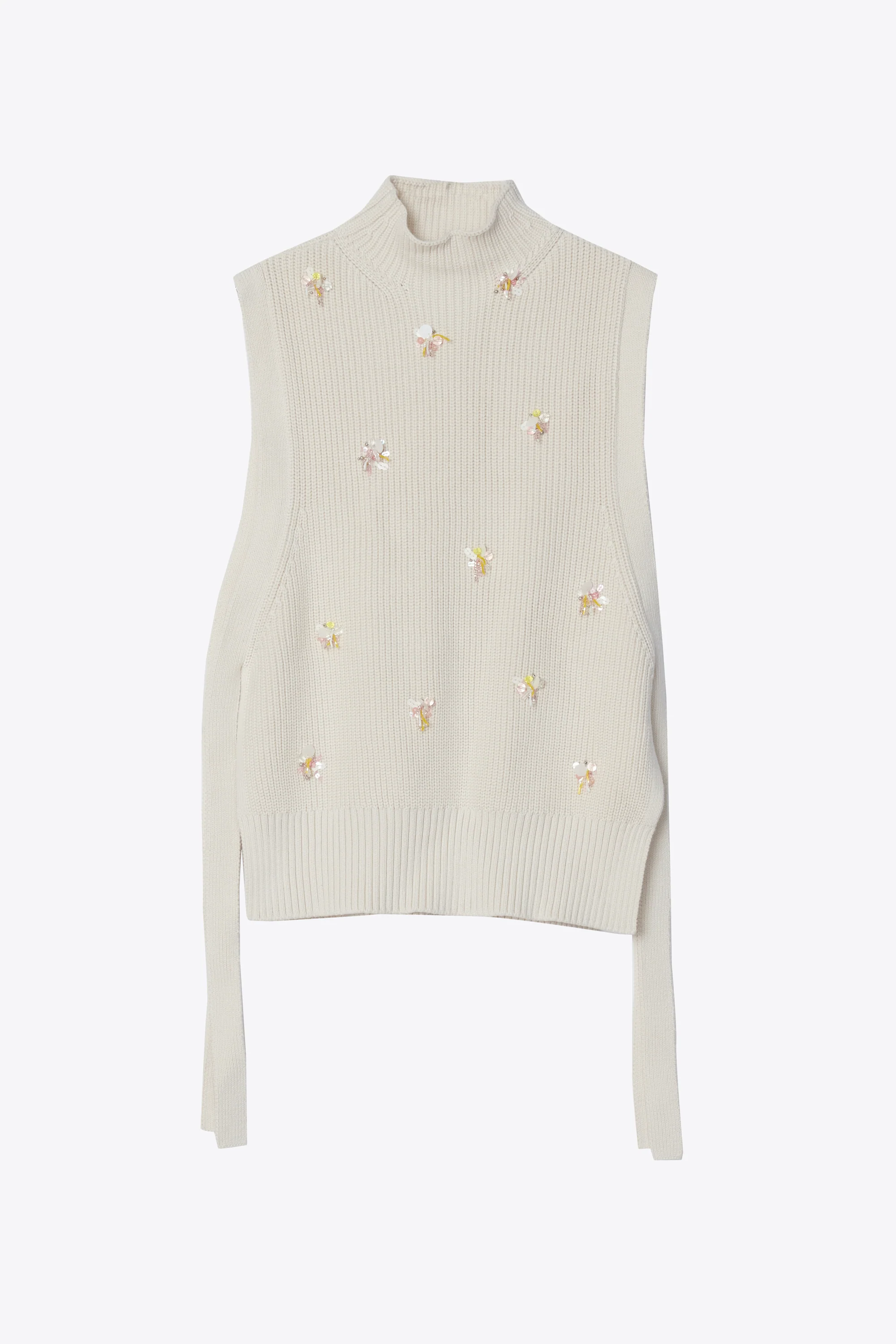 Sleeveless Sweater With Cluster Embroidery
