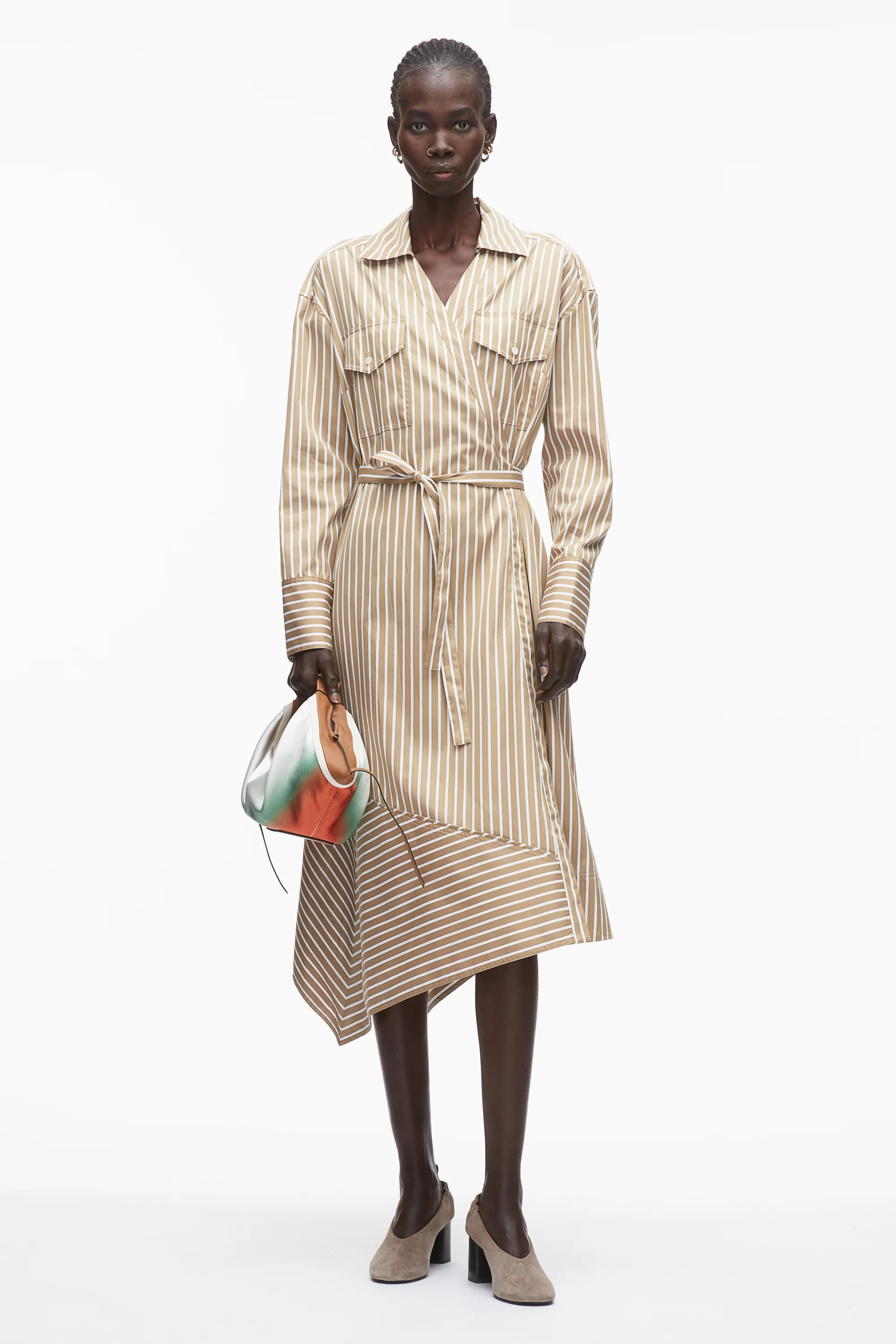 Stripe Poplin Wrap Shirt Dress