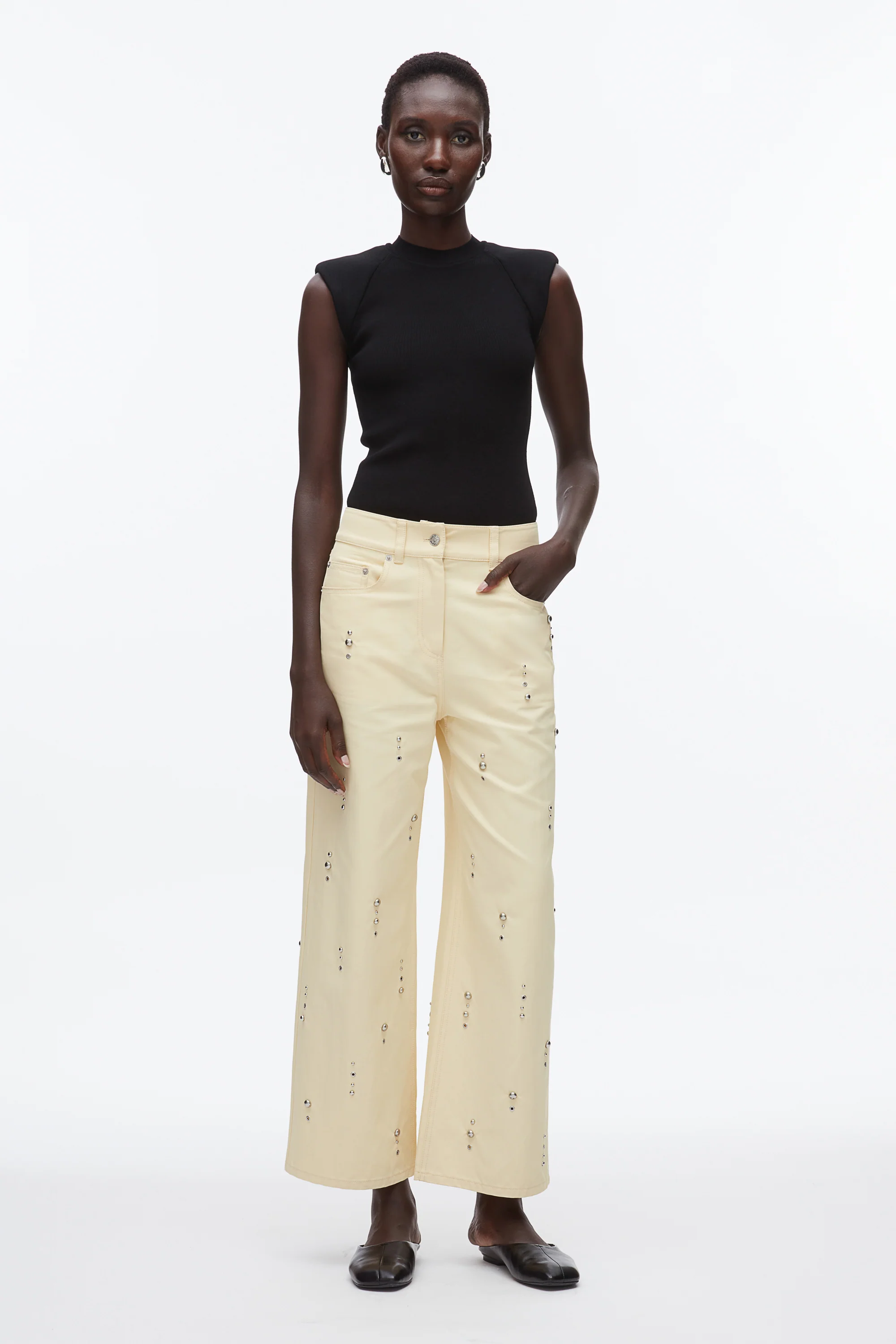 Stud Embellished Wide Leg Pant