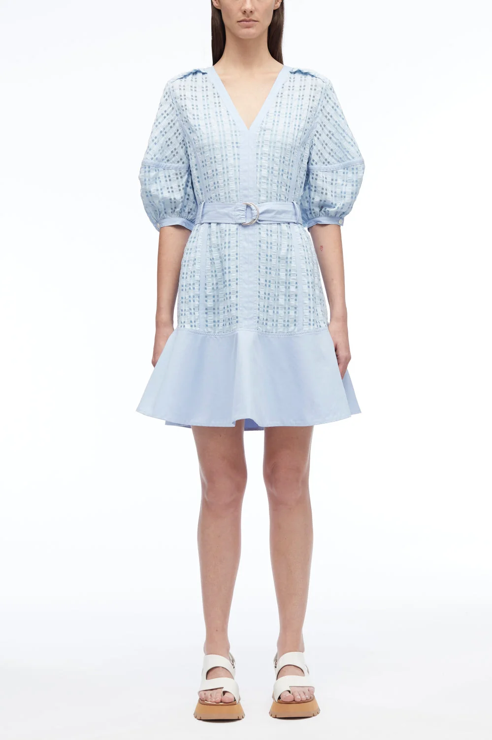 Taffeta Check Puff Sleeve Midi Dress - Image 5