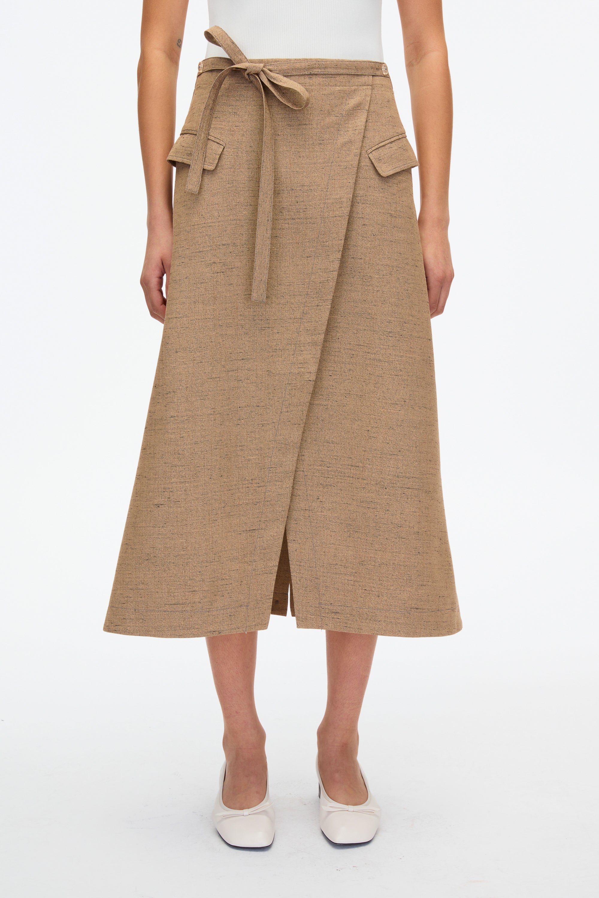 Faux Wrap Half Skirt with Tie Waist - Image 7