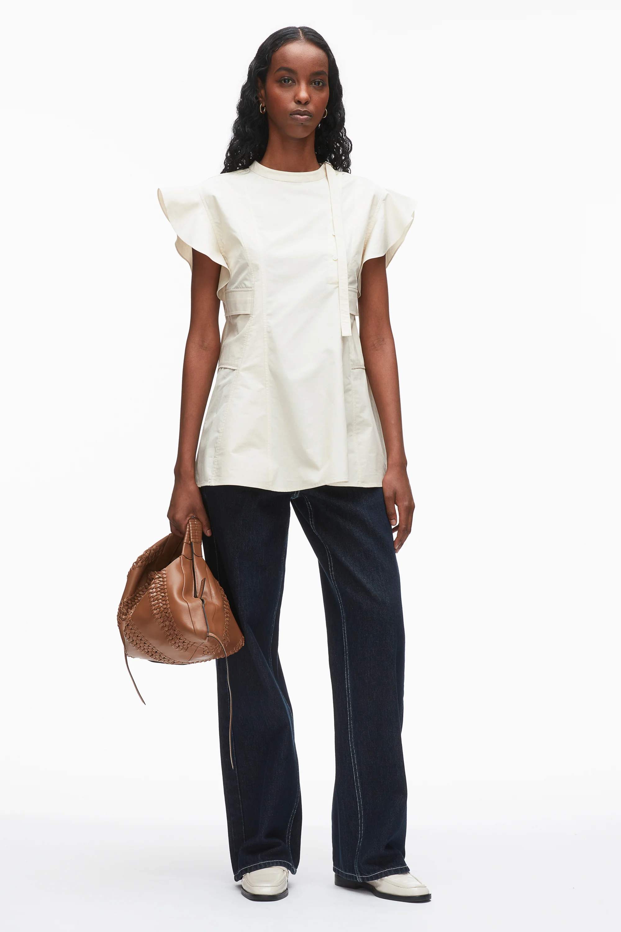 Tonal Poplin Blouse with Oxford Combo